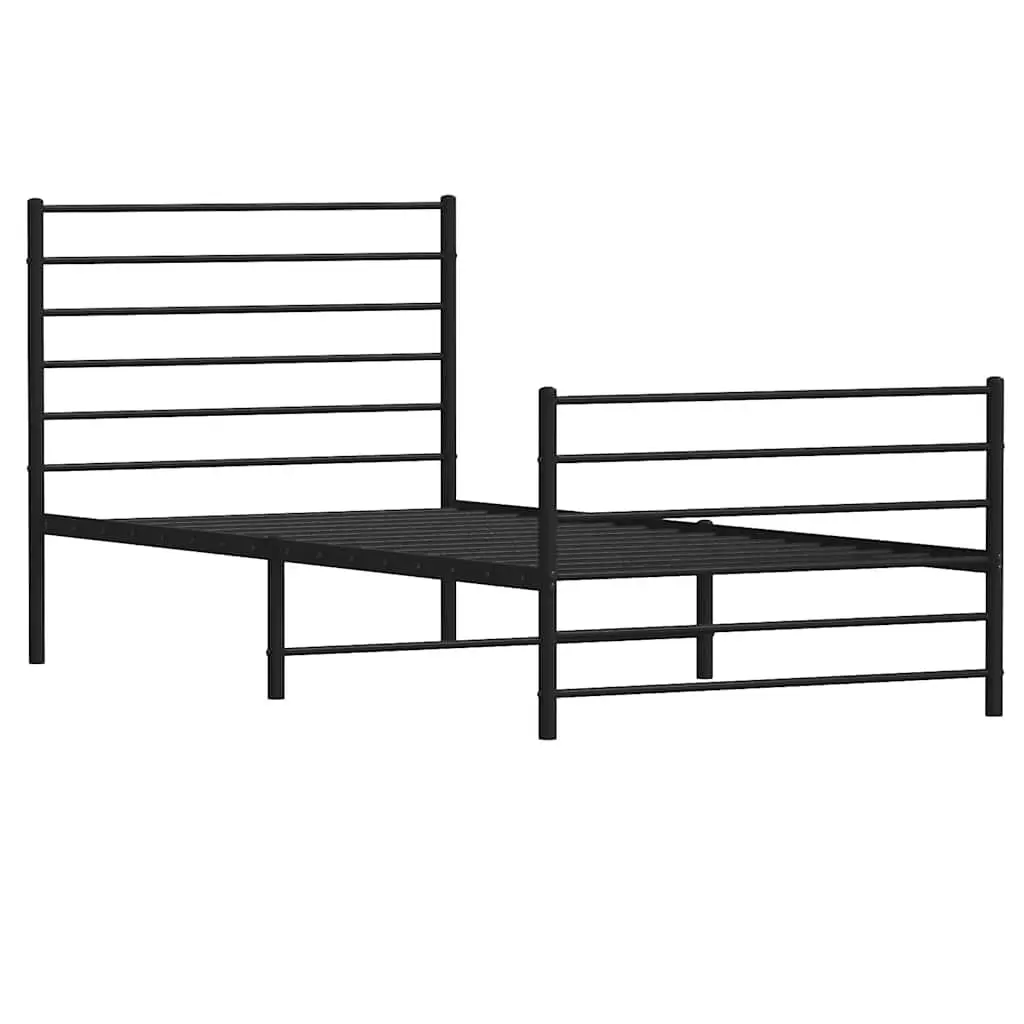 Metal Bed Frame Black 107x203 cm Powder-coated Steel Construction with Headboard and Footboard