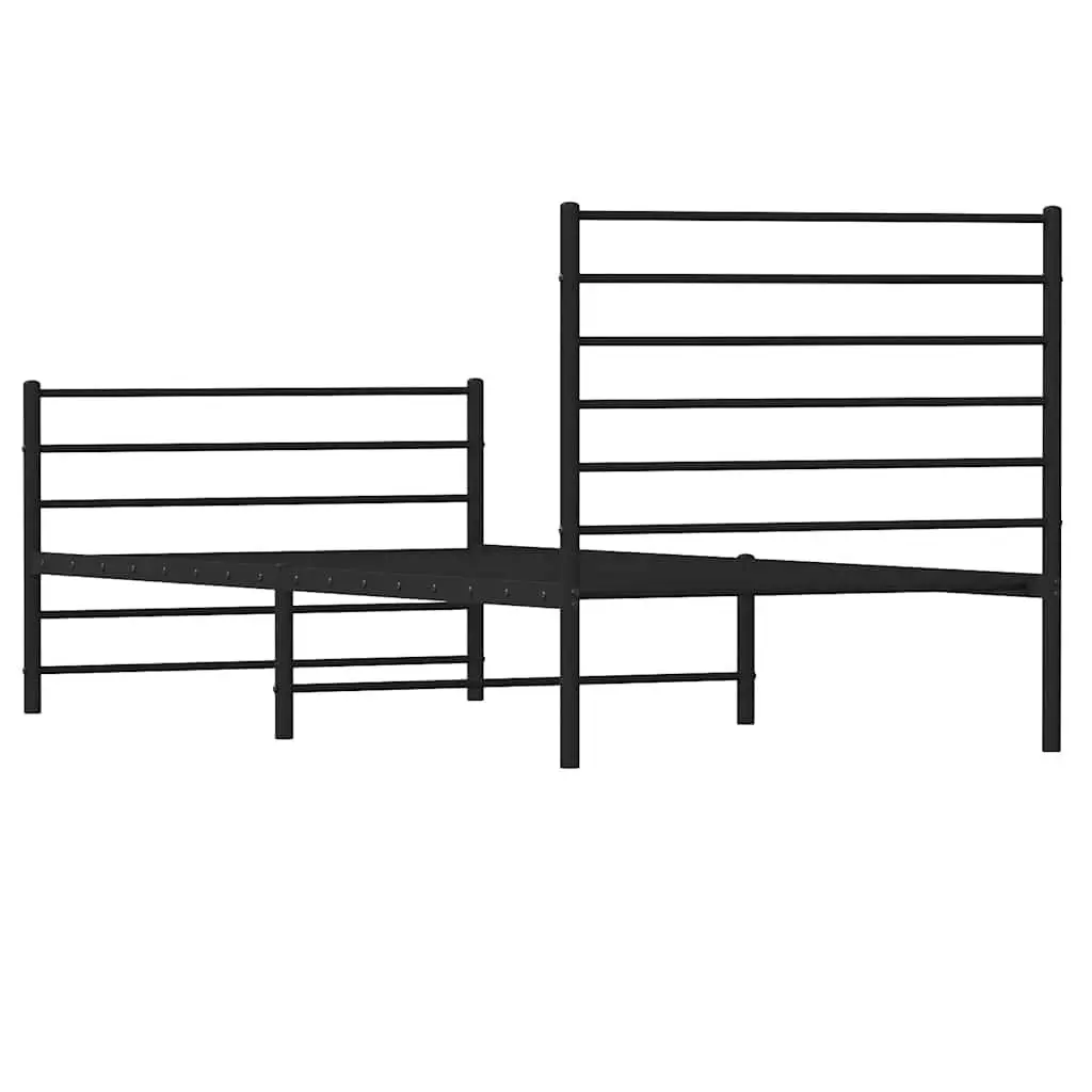 Metal Bed Frame Black 107x203 cm Powder-coated Steel Construction with Headboard and Footboard