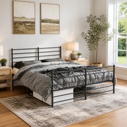 Reliable Black Metal Bed Frame 150x200 cm