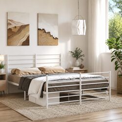 Compact White Metal Bed Frame 150x200 cm for Your Space