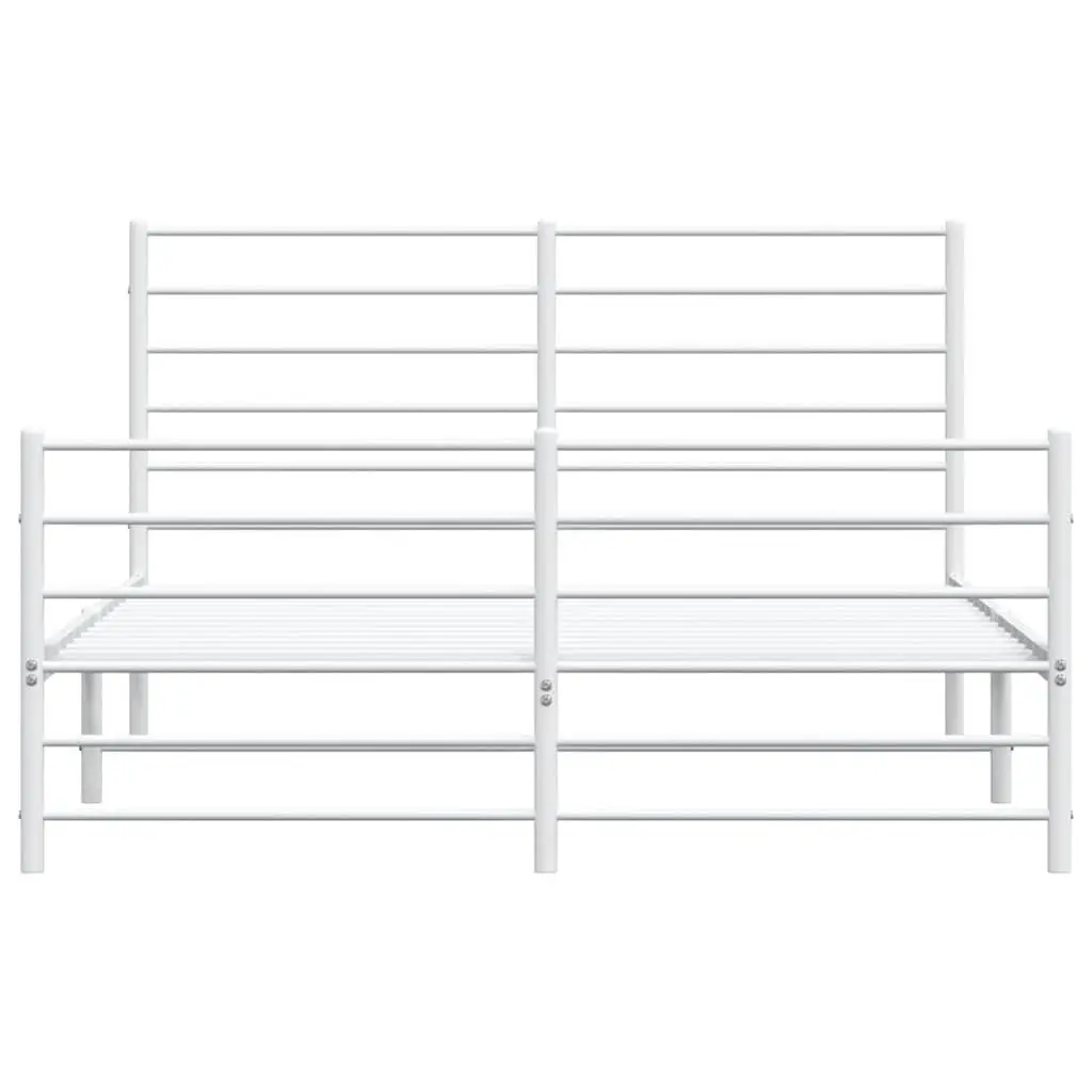 Metal Bed Frame White 150x200 cm Sturdy Steel Construction with Headboard and Footboard