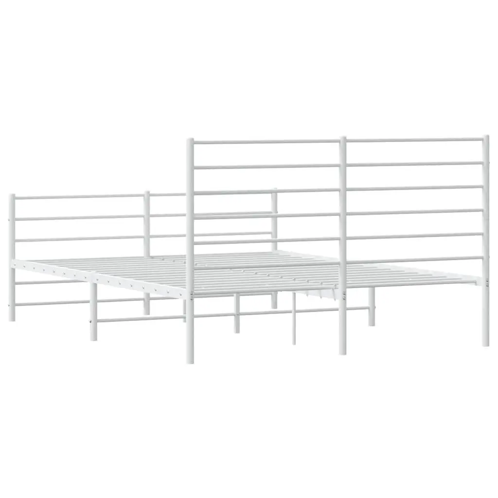 Metal Bed Frame White 150x200 cm Sturdy Steel Construction with Headboard and Footboard