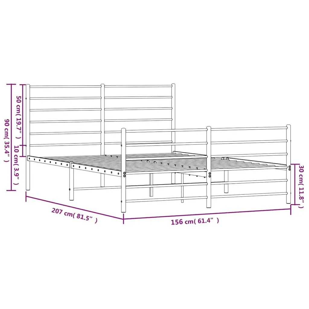 Metal Bed Frame White 150x200 cm Sturdy Steel Construction with Headboard and Footboard