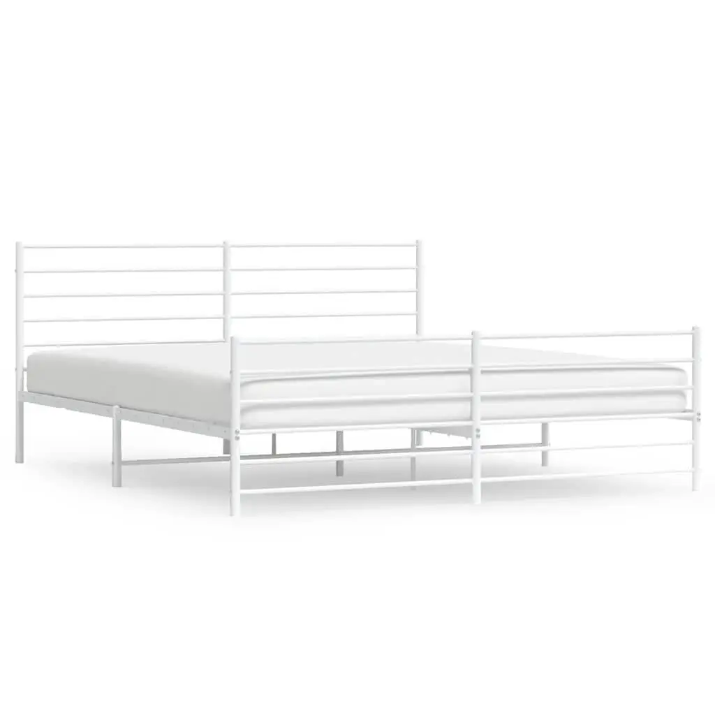 Metal Bed Frame White King Size with Headboard and Footboard