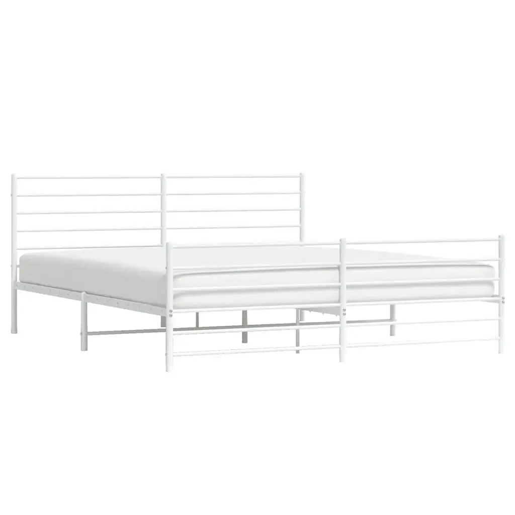 Metal Bed Frame White King Size with Headboard and Footboard
