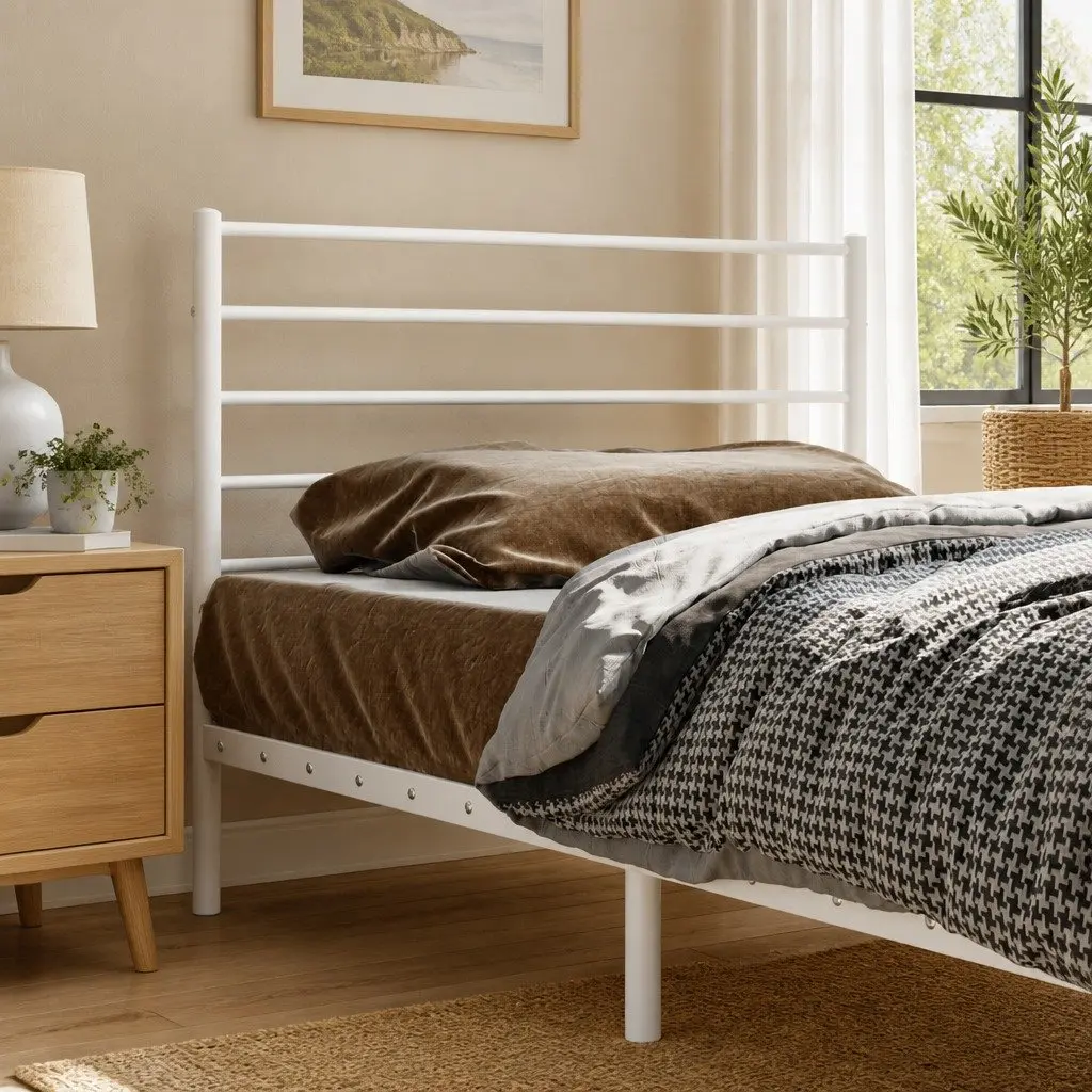 Metal Headboard White 107cm Powder-coated Steel Sturdy Legs
