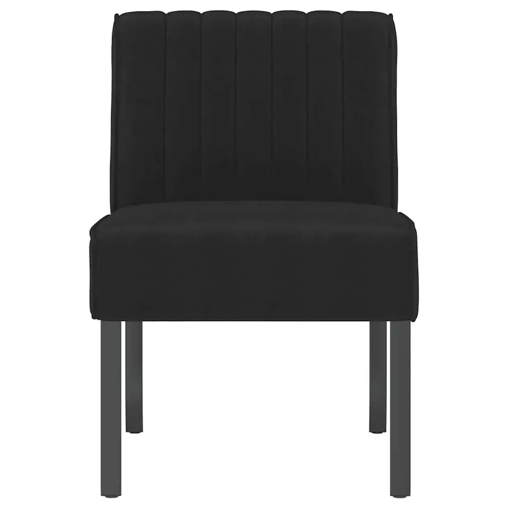 Slipper Chair Black Velvet Upholstered Accent Lounge Seat with Backrest and Wooden Legs