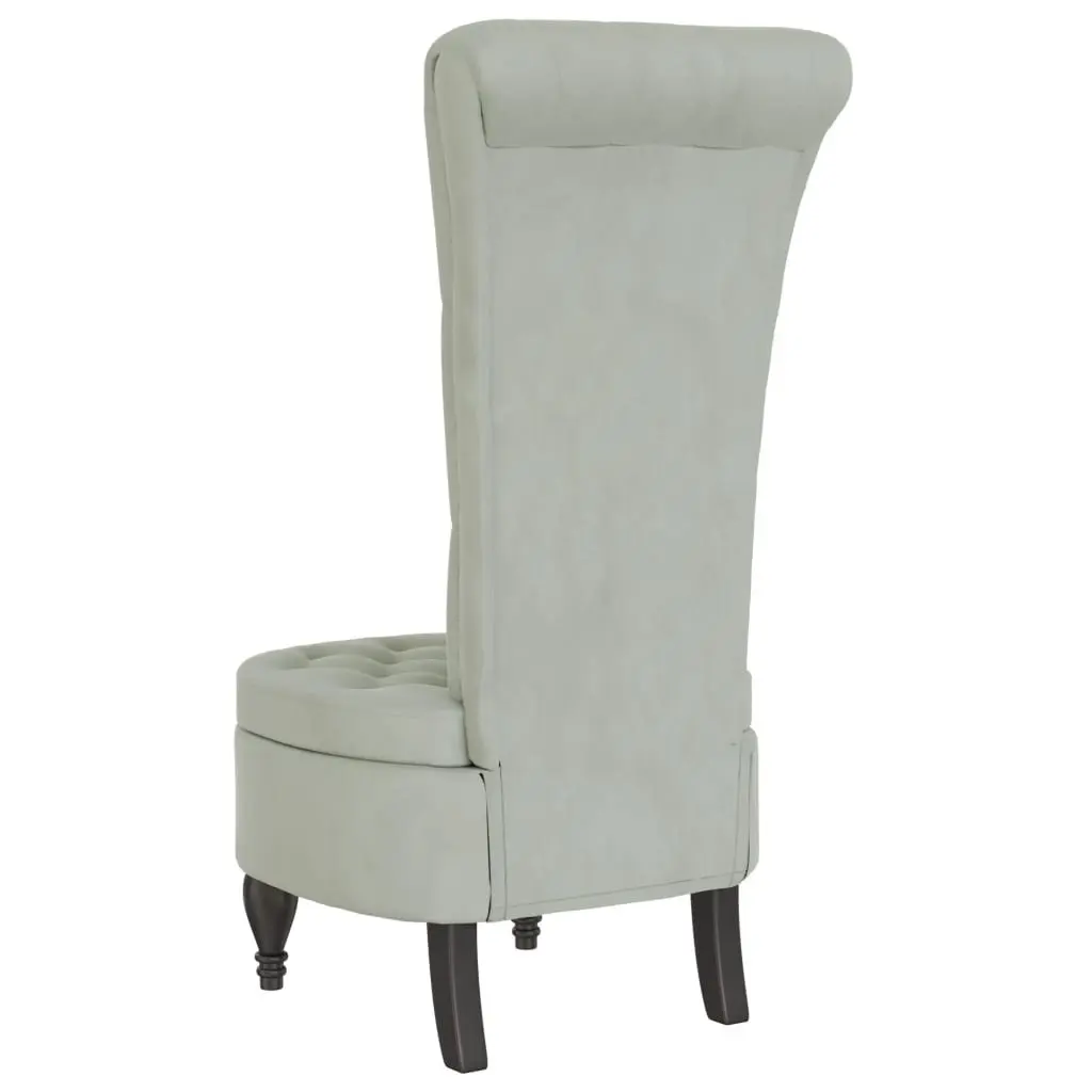 High Back Armchair Light Grey Velvet Button Tufted Supportive High Backrest