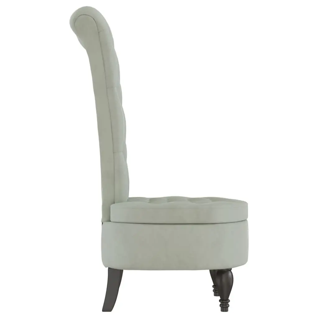 High Back Armchair Light Grey Velvet Button Tufted Supportive High Backrest