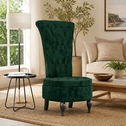High Back Accent Chair Dark Green Velvet Button Tufted Design Living Room