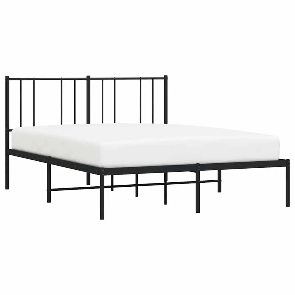Metal Bed Frame Black 135x190 cm Slatted Base with Headboard for Bedroom Furniture