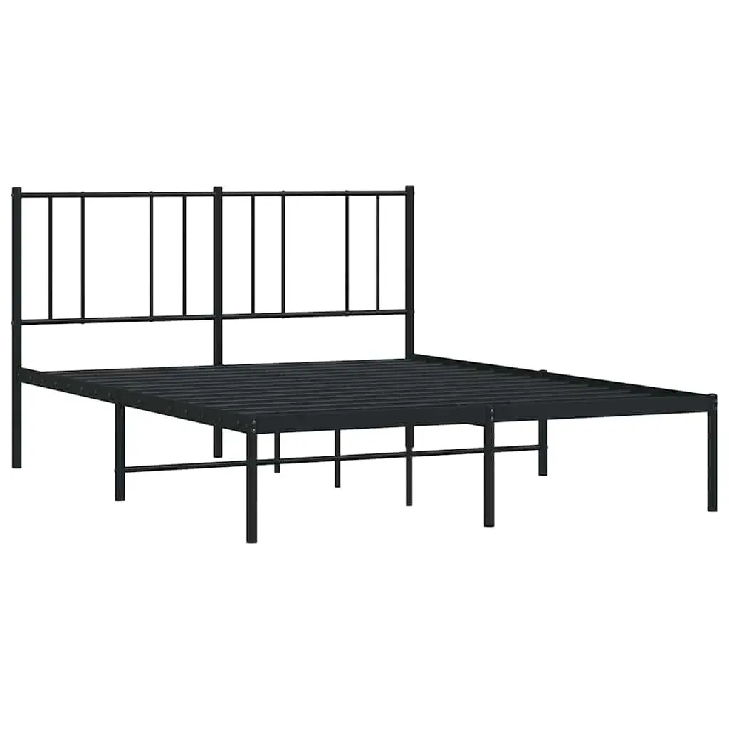 Metal Bed Frame Black 135x190 cm Slatted Base with Headboard for Bedroom Furniture