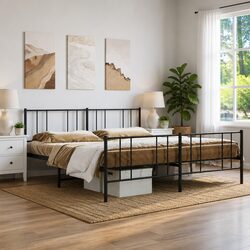 Metal Bed Frame King Size 183x203cm Black Bedroom Furniture Footboard Slats