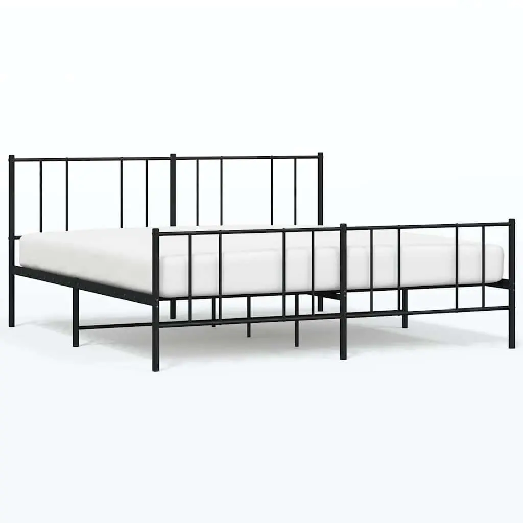 Metal Bed Frame Black King Size 183x203cm Sturdy Construction with Headboard and Underbed Storage