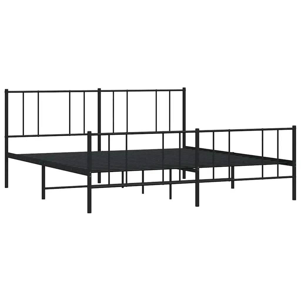 Metal Bed Frame Black King Size 183x203cm Sturdy Construction with Headboard and Underbed Storage