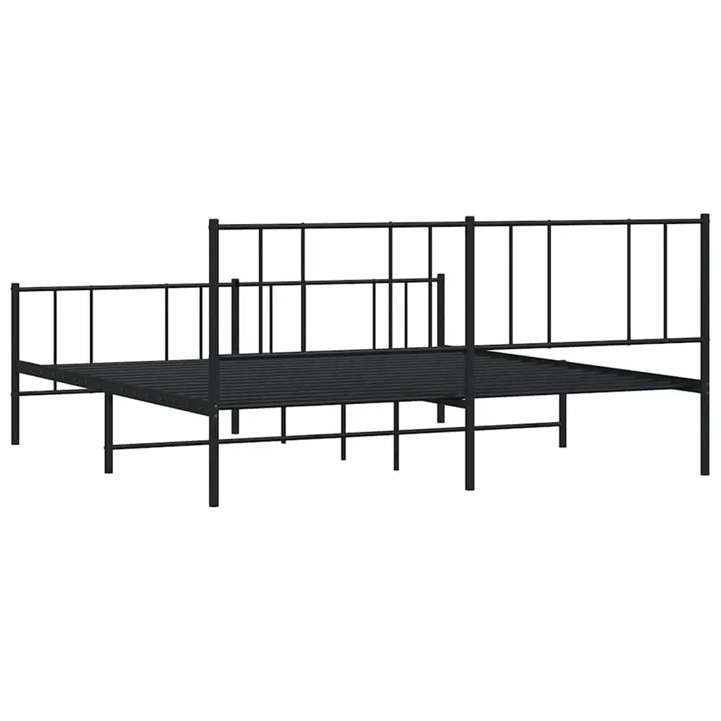 Metal Bed Frame Black King Size 183x203cm Sturdy Construction with Headboard and Underbed Storage