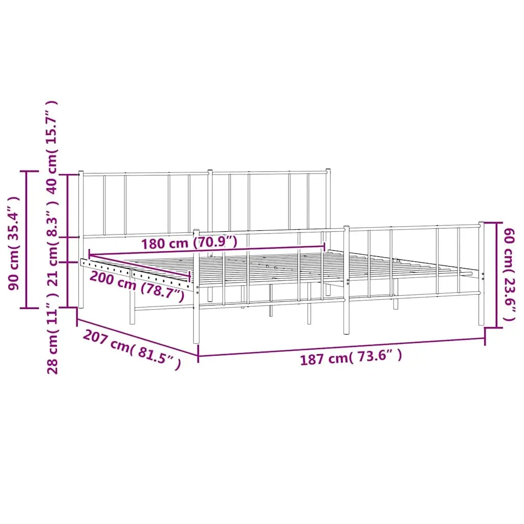 Metal Bed Frame Black King Size 183x203cm Sturdy Construction with Headboard and Underbed Storage