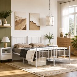 White Metal Bed Frame with Elegant Design 135x190cm