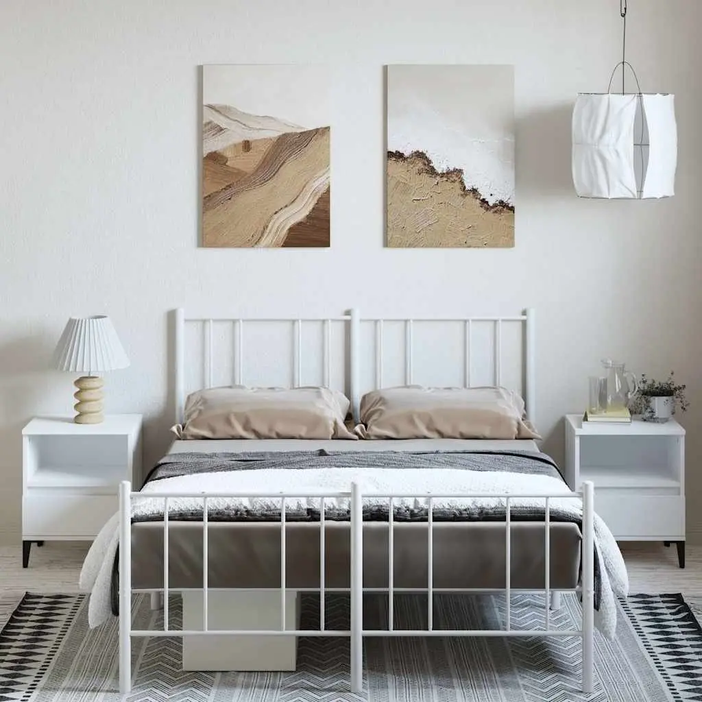Metal Bed Frame White 135x190cm Slatted Base Support