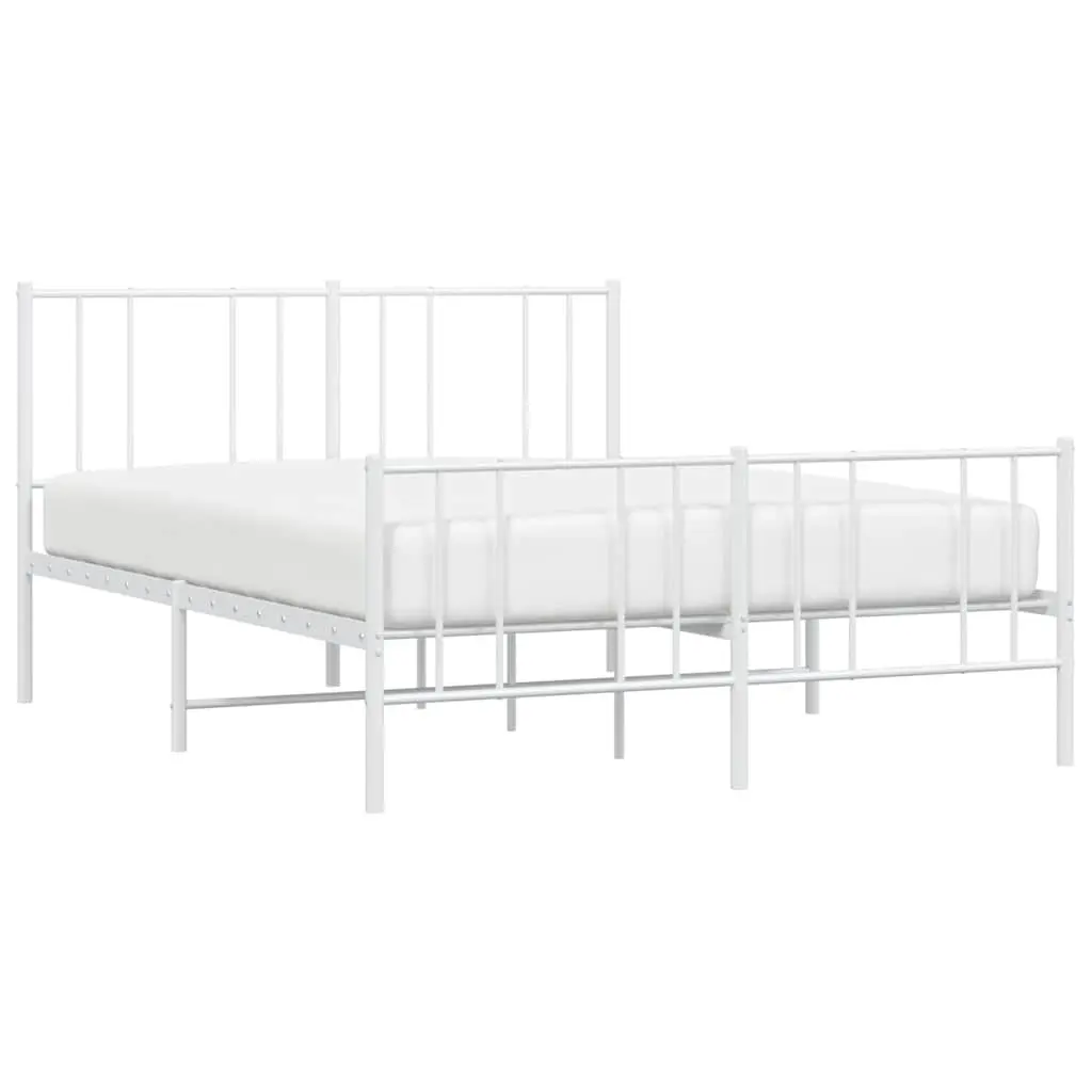 Metal Bed Frame White 135x190cm Slatted Base Support