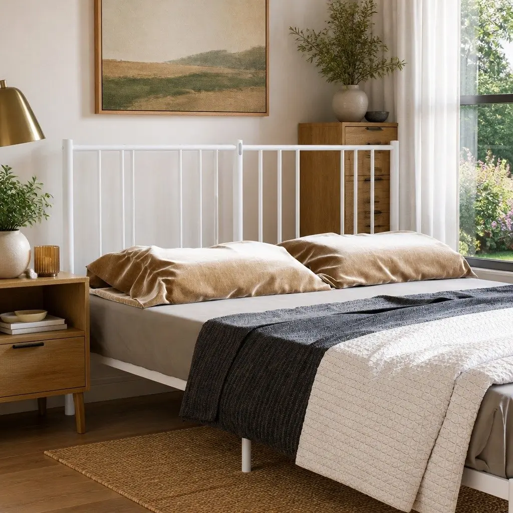 Metal Headboard White 135cm Bedroom Bed Frame Head Board Sturdy Support