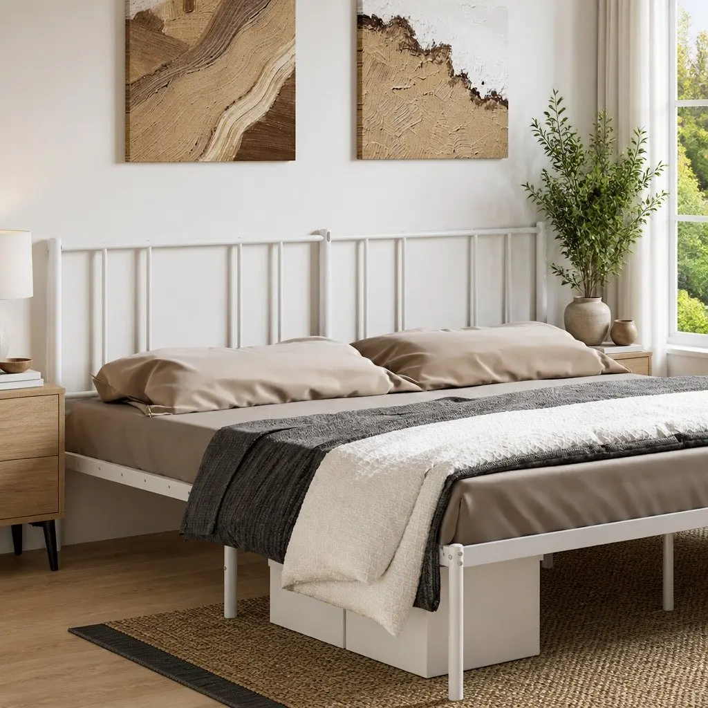Metal Headboard White 180cm Powder-coated Steel Construction Back Support