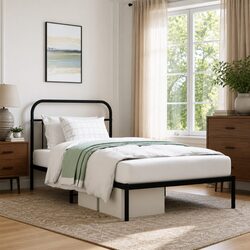 Metal Bed Frame King Single 107x203cm Black Headboard Steel Platform Bedroom