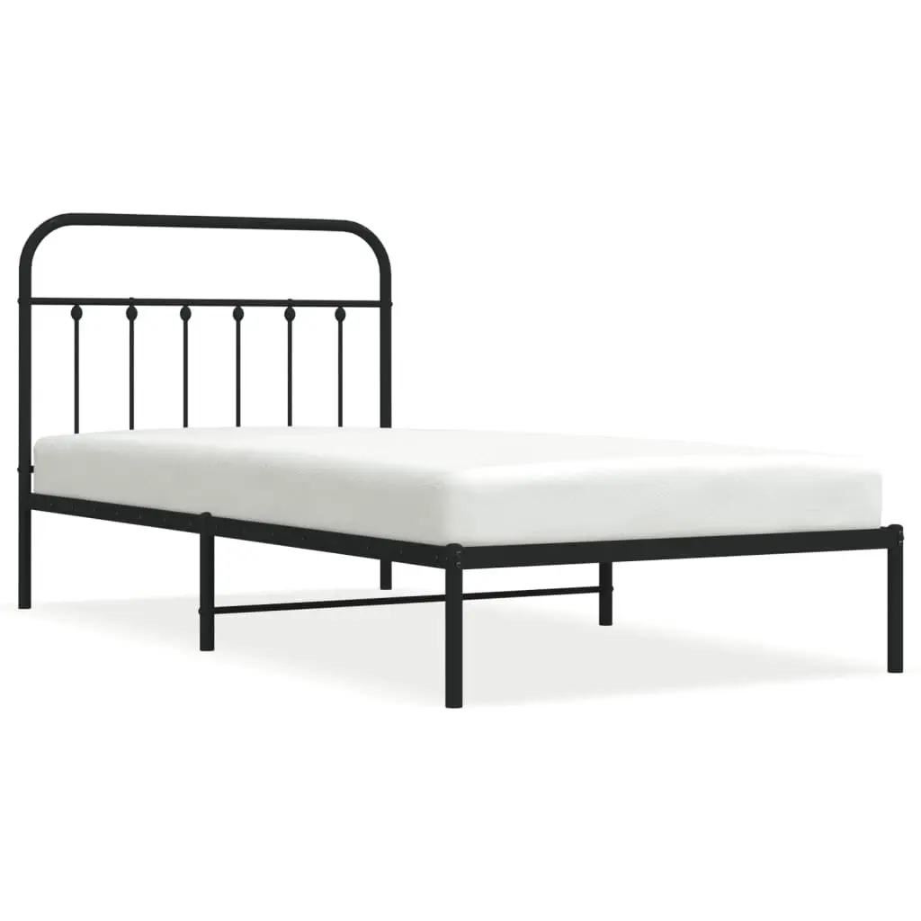 Metal Bed Frame Black King Single 107x203cm Steel Platform with Headboard