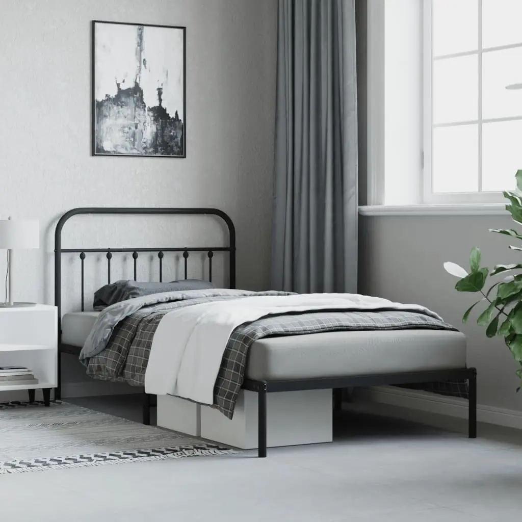 Metal Bed Frame Black King Single 107x203cm Steel Platform with Headboard