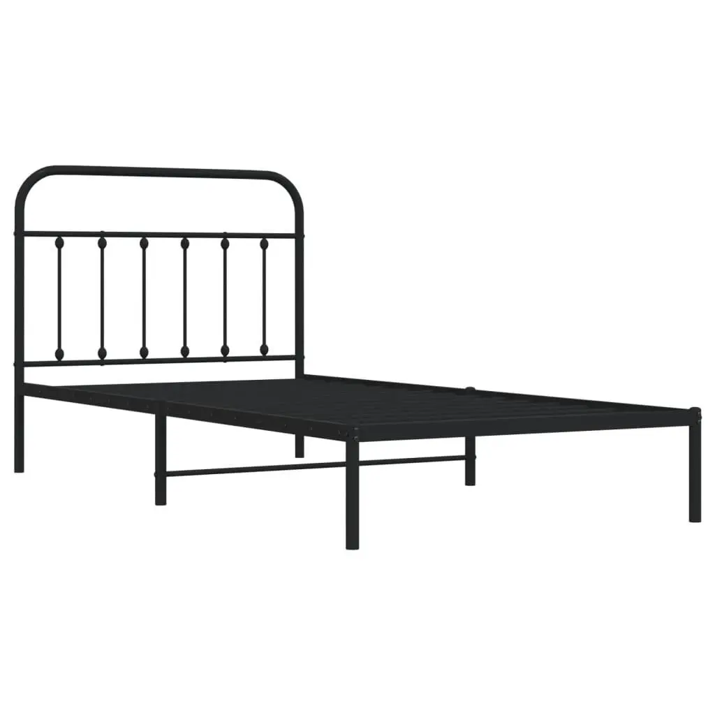Metal Bed Frame Black King Single 107x203cm Steel Platform with Headboard