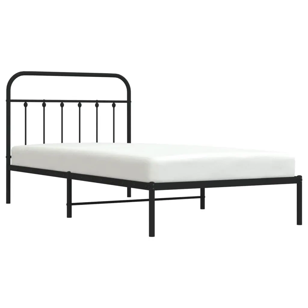 Metal Bed Frame Black King Single 107x203cm Steel Platform with Headboard