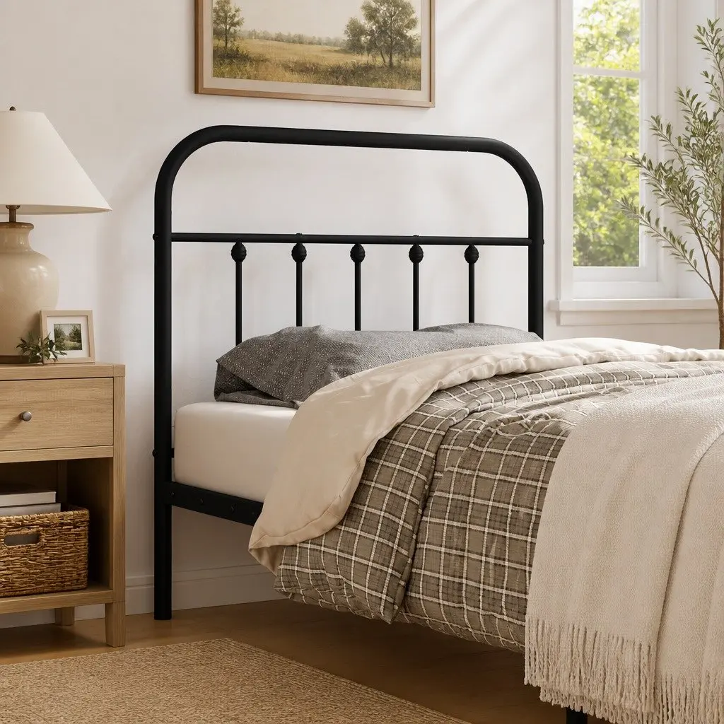 Metal Headboard Black 90cm Bed Frame Header Bedroom Furniture Stylish Design