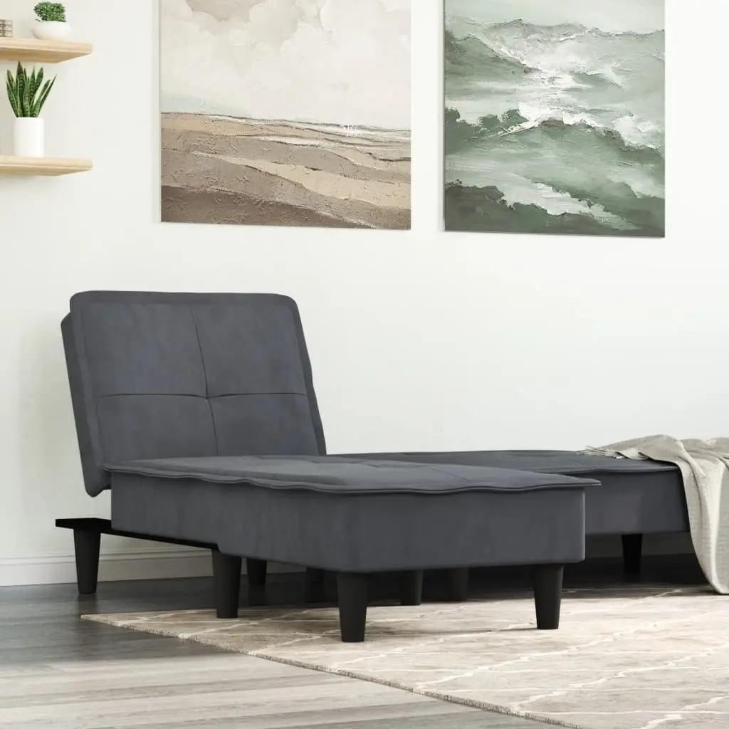 Convertible Lounge Chair Grey Velvet Chaise Longue 3 Position Recliner for Compact Spaces