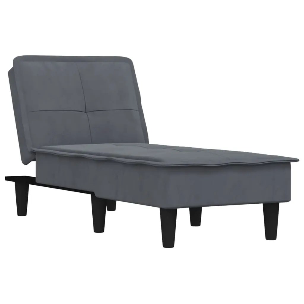 Convertible Lounge Chair Grey Velvet Chaise Longue 3 Position Recliner for Compact Spaces