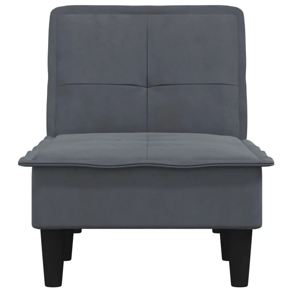Convertible Lounge Chair Grey Velvet Chaise Longue 3 Position Recliner for Compact Spaces