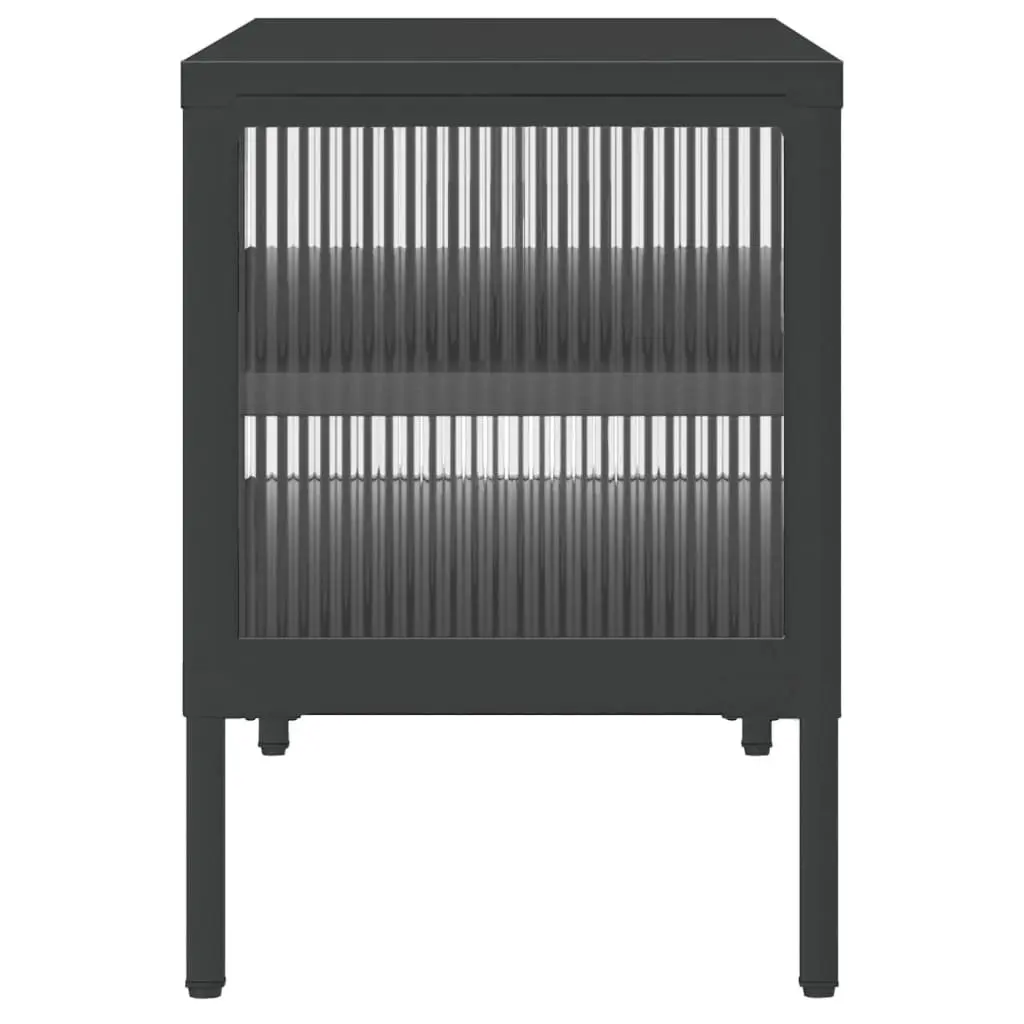 TV Cabinet Black Glass Steel Unit Media Stand Storage Furniture Fluted Glass