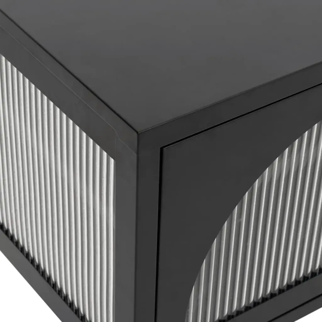TV Cabinet Black Glass Steel Unit Media Stand Storage Furniture Fluted Glass