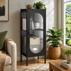 Concise Black Glass Steel Sideboard for Your Space