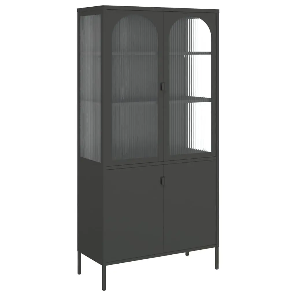 Highboard Sideboard Black Fluted Glass Steel Adjustable Shelving Unit Modern
