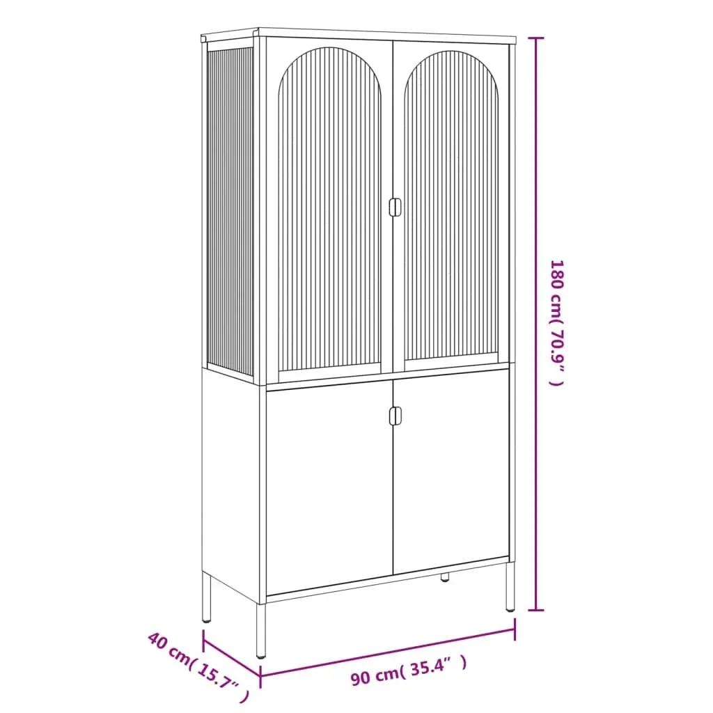 Highboard Sideboard Black Fluted Glass Steel Adjustable Shelving Unit Modern
