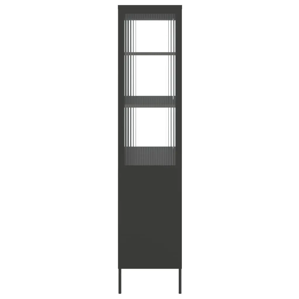 Highboard Sideboard Black Fluted Glass Steel Adjustable Shelving Unit Modern
