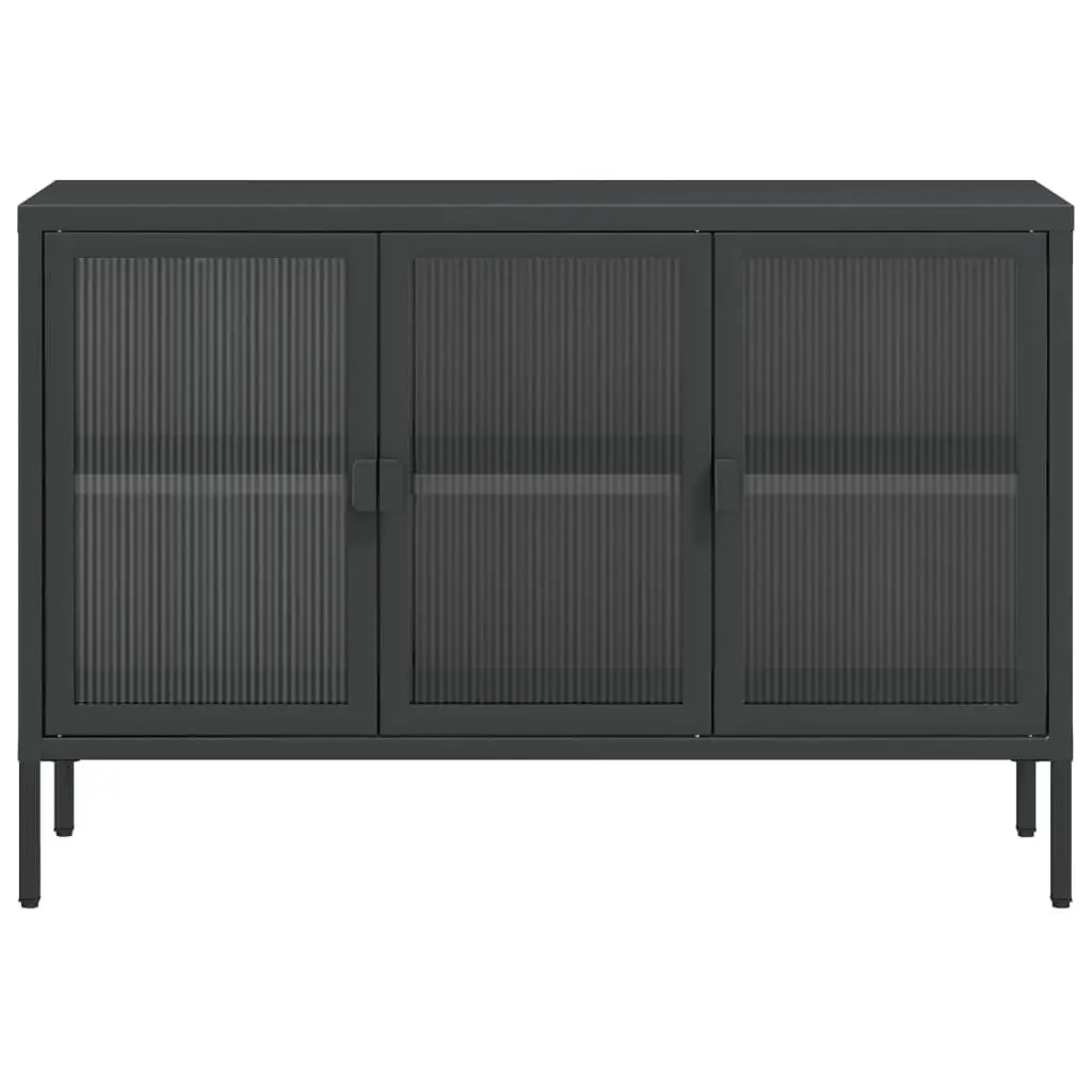 Fluted Glass Black Sideboard Cabinet 105x35x70cm Steel Durable Storage Furniture