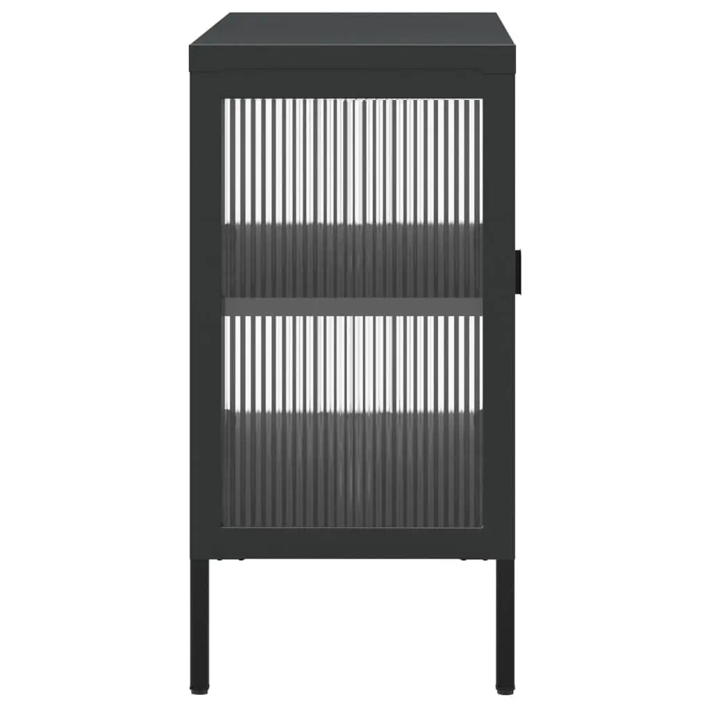 Fluted Glass Black Sideboard Cabinet 105x35x70cm Steel Durable Storage Furniture