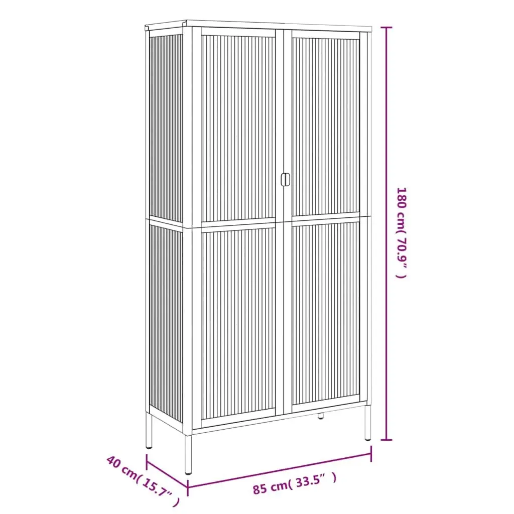 Highboard Storage Cabinet Black Fluted Glass Steel Frame Adjustable Shelves