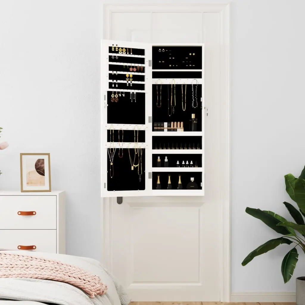Jewellery Cabinet White Wall Mounted Full-Length Mirror Lockable Door Storage Organiser