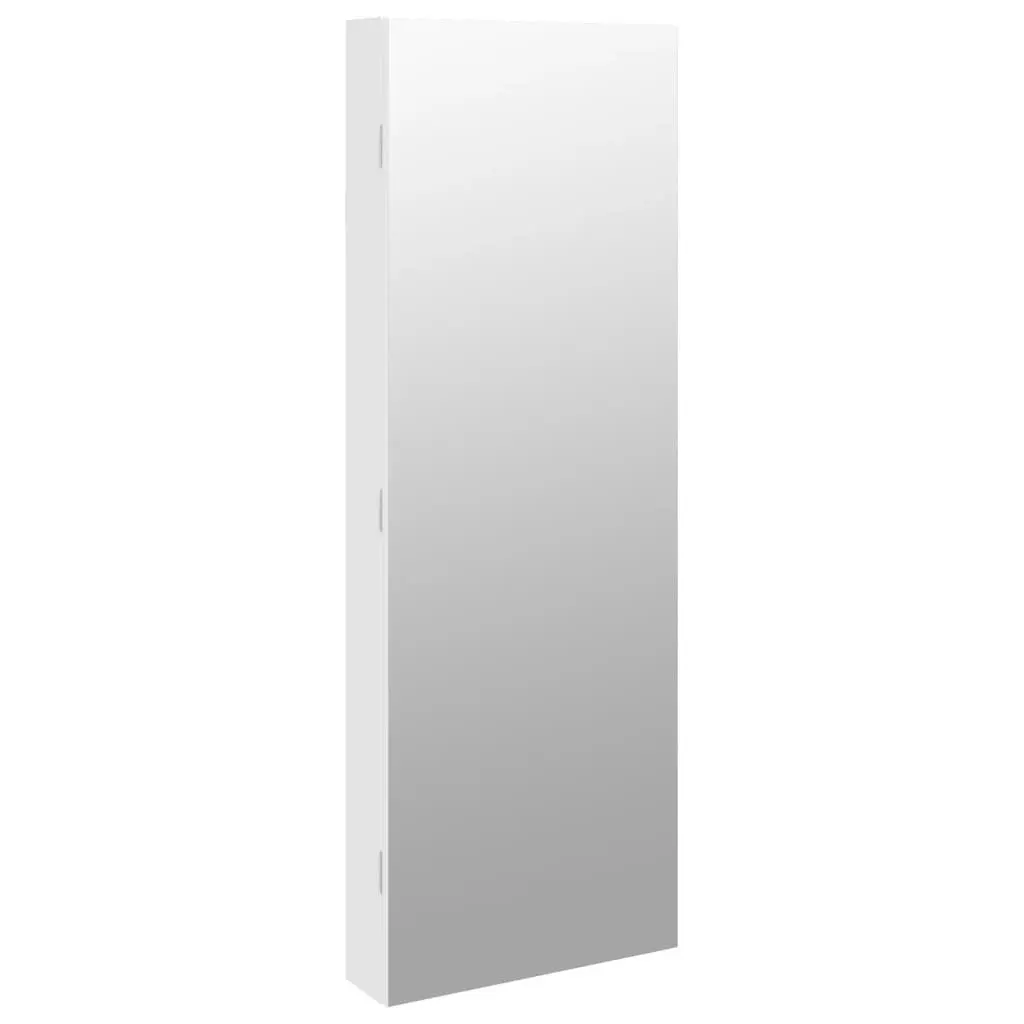 Wall Mounted Mirror Jewellery Cabinet White LED Lights Full Length Lockable Door