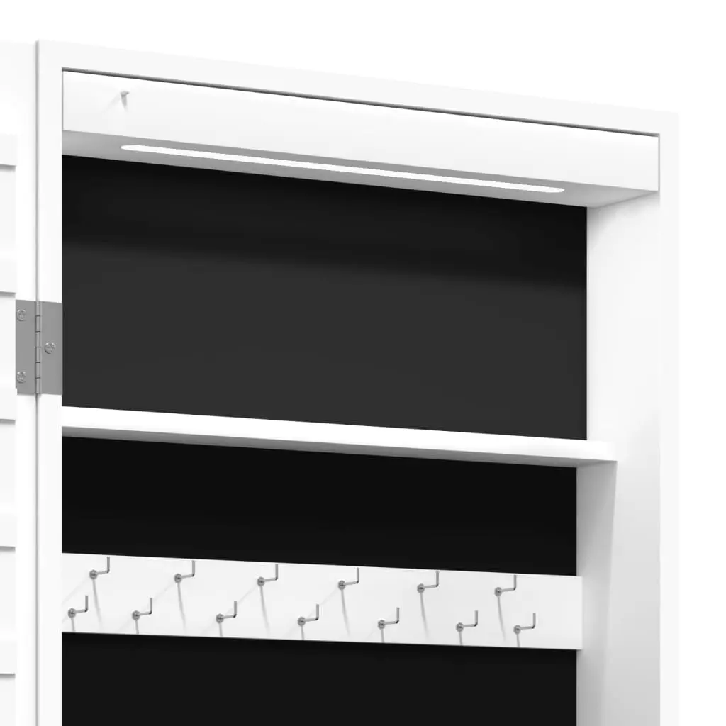 Wall Mounted Mirror Jewellery Cabinet White LED Lights Full Length Lockable Door