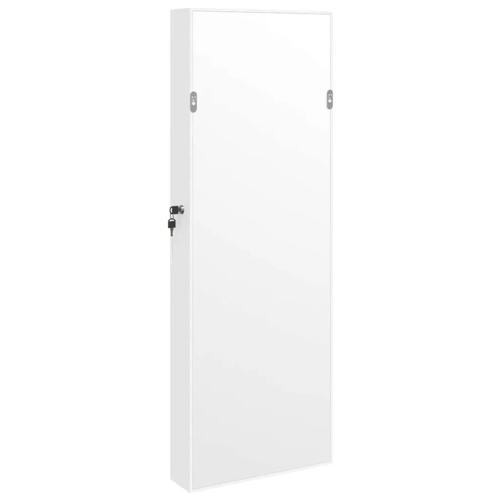 Wall Mounted Mirror Jewellery Cabinet White LED Lights Full Length Lockable Door