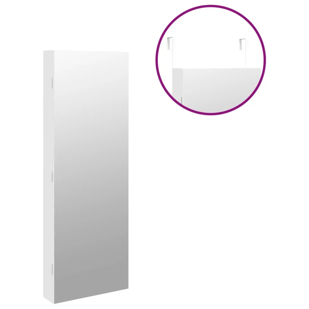 Wall Mounted Mirror Jewellery Cabinet White LED Lights Full Length Lockable Door