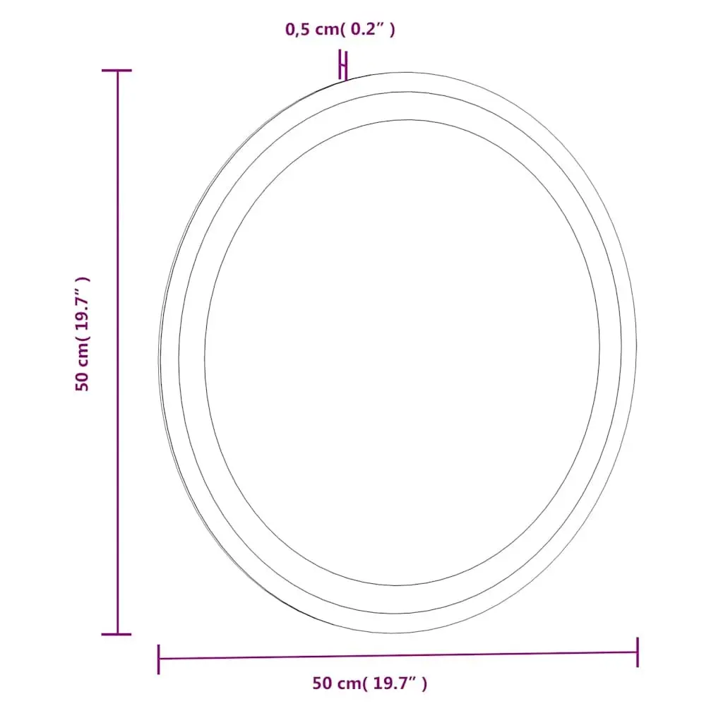LED Bathroom Mirror Transparent 50cm Round Integrated Lights USB Powered Wall Mount